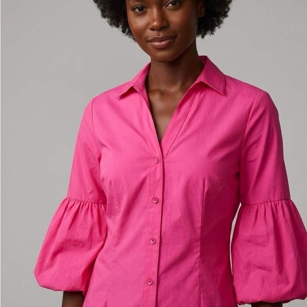 ALISON SHERI Hot Pink Button-Front Blouse with Bell Sleeves - NWT - Size M - Picture 5 of 6